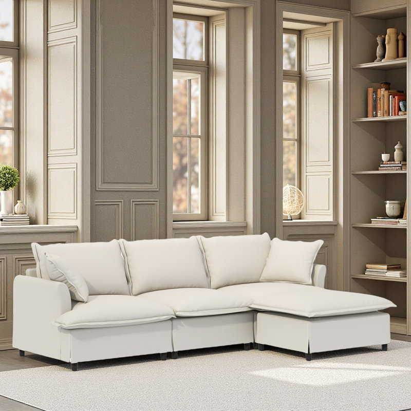 Canapé modulaire avec repose-pieds Chenille, Beige