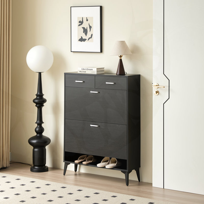 Large Tipping Bucket Shoe Cabinet with 2 Flip Drawers & 2 Regular Drawers, Space-Saving Organizer for Entryway and Hallway