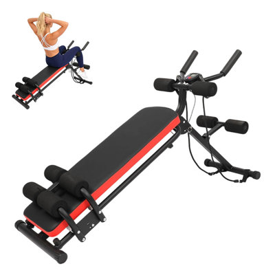Foldable Adjustable Ab Bench for Home Gym, 2 in 1 Core Trainer with LCD, 330 lbs Capacity, Red