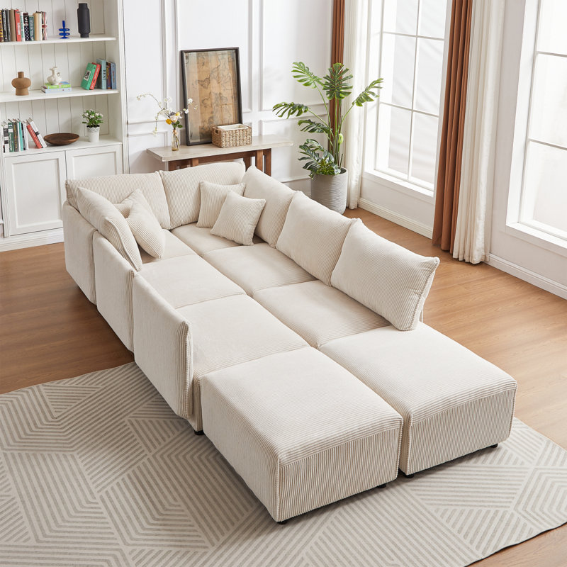 Canapé moderne multi-modules de style moderne pour le salon et autres espaces de détente, Tissu beige