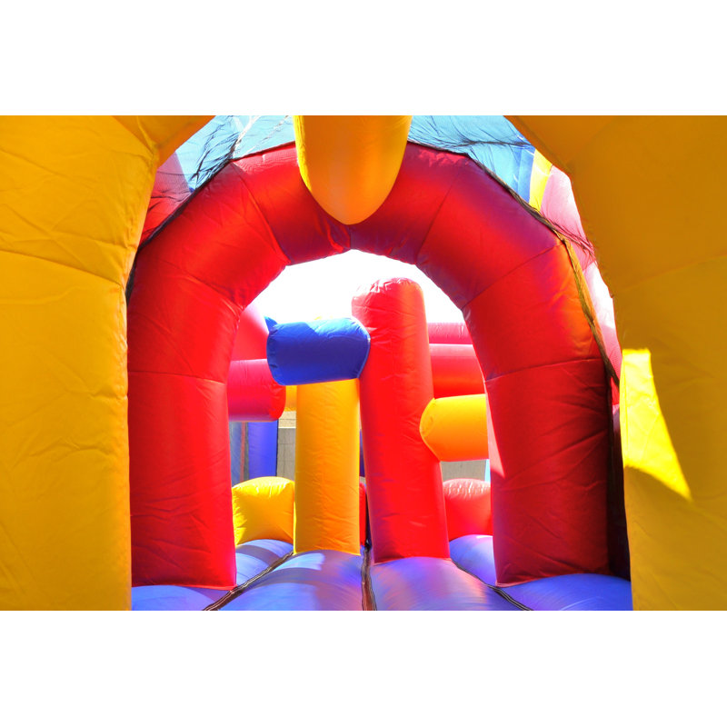 JumpOrange Rainbow Xtreme Obstacle Course Bounce House (with Slide and Blower)