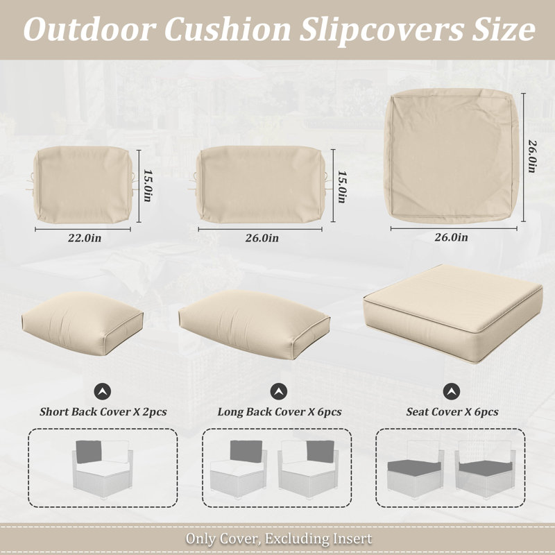 Housse de coussin pour groupe de sièges d'extérieur 14 pièces, seulement 14 housses, Beige