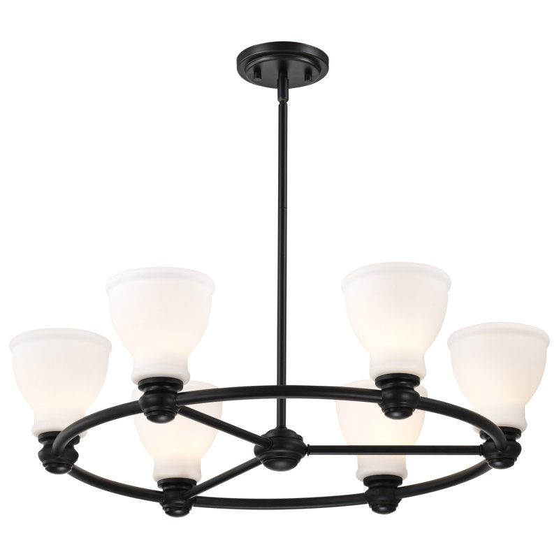 Aridna - 6 Light Chandelier - Matte Black with Satin White Glass