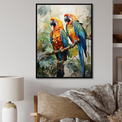 Two Parrots On Branch I - Parrot Framed Prints