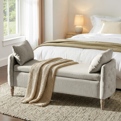 Aristides Farmhouse 59"W Flip Top Storage Bench with Two Pillows and Solid Wood Legs