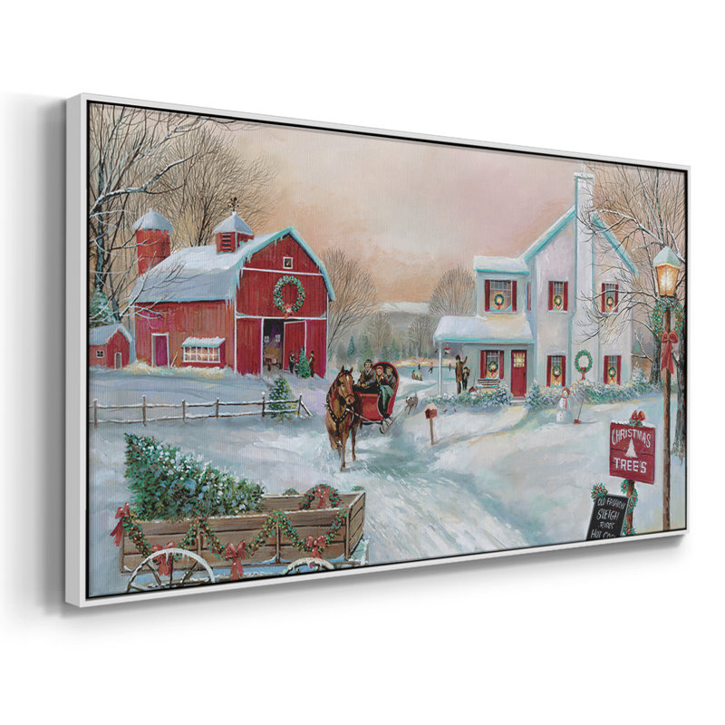 Christmas Tree Farm- Toile tendue avec châssis encadré - Prêt à être accroché, H 25 po x l 49 po, Argent argent
