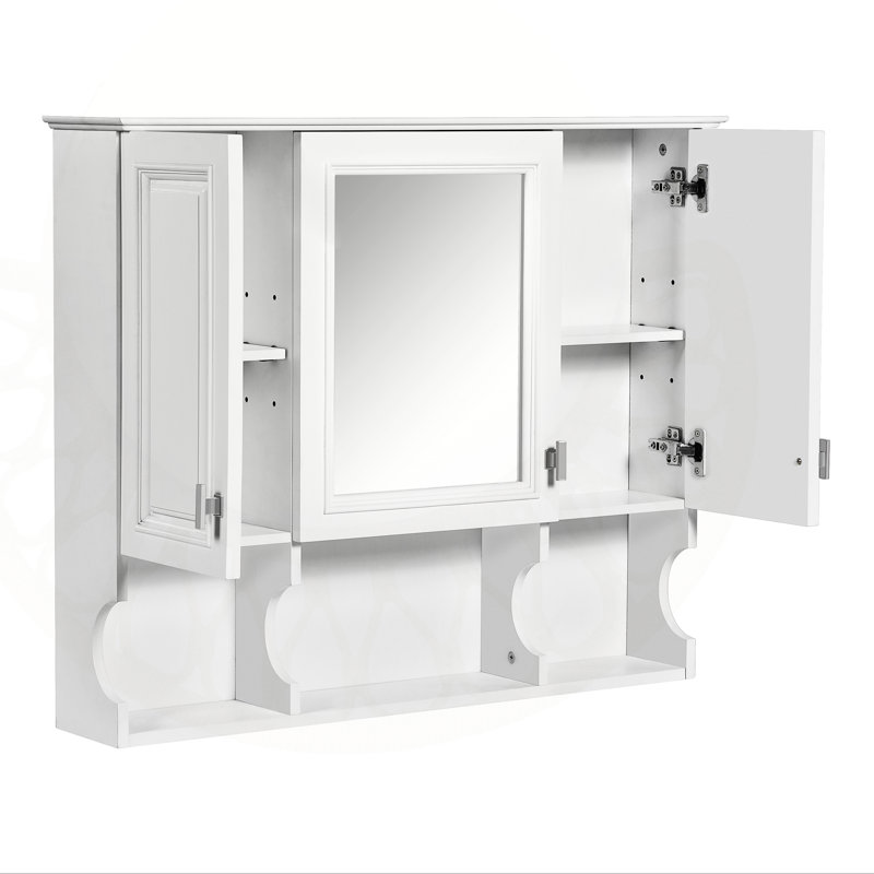 Armoire à pharmacie murale 35 po x 28 po avec miroir et tablettes ouvertes, solution de rangement moderne pour les petits espaces