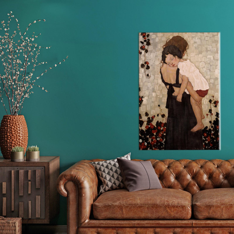 Modern Art Canvas Featuring Mother and Child as a Trendy Gift Inspired by Gustav Klimt's Art Replicated on Canvas for Home Decor