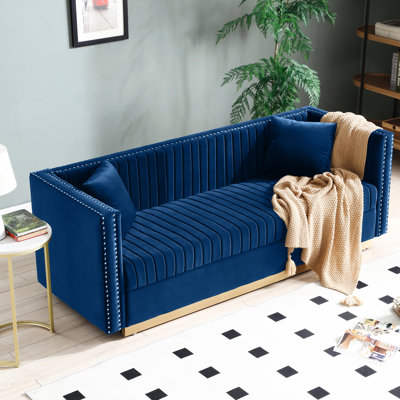 2 pièces contemporaines en velours bleu avec velours rembourré de salon moderne