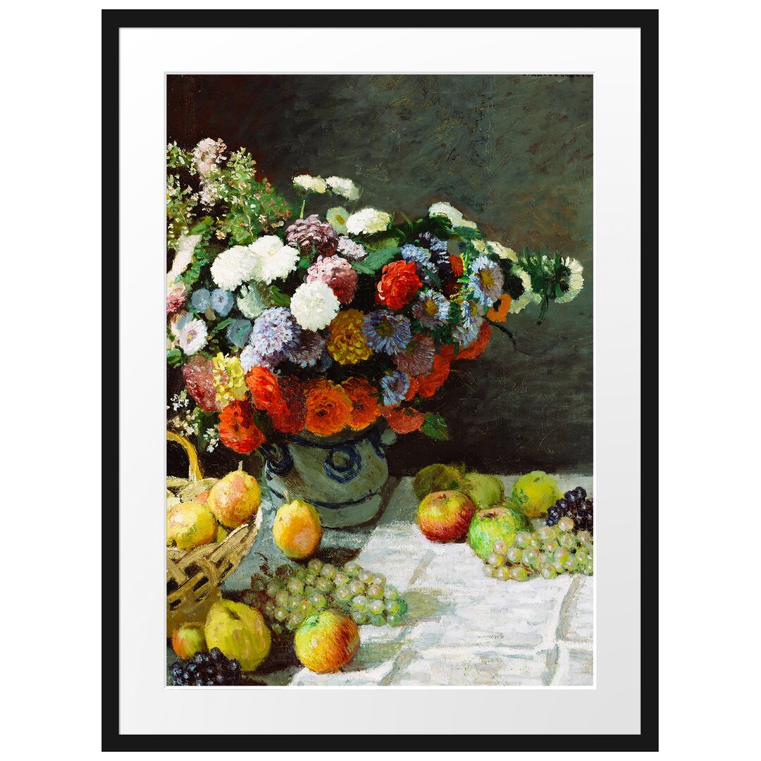 Gerahmter Kunstdruck Still Life with Flowers and Fruits von Claude Monet