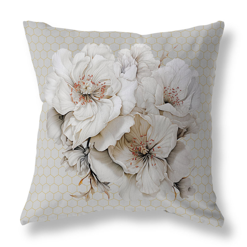 Coussin Magnolia Majesty, Blanc / multicolore, H 18 po x l 18 po