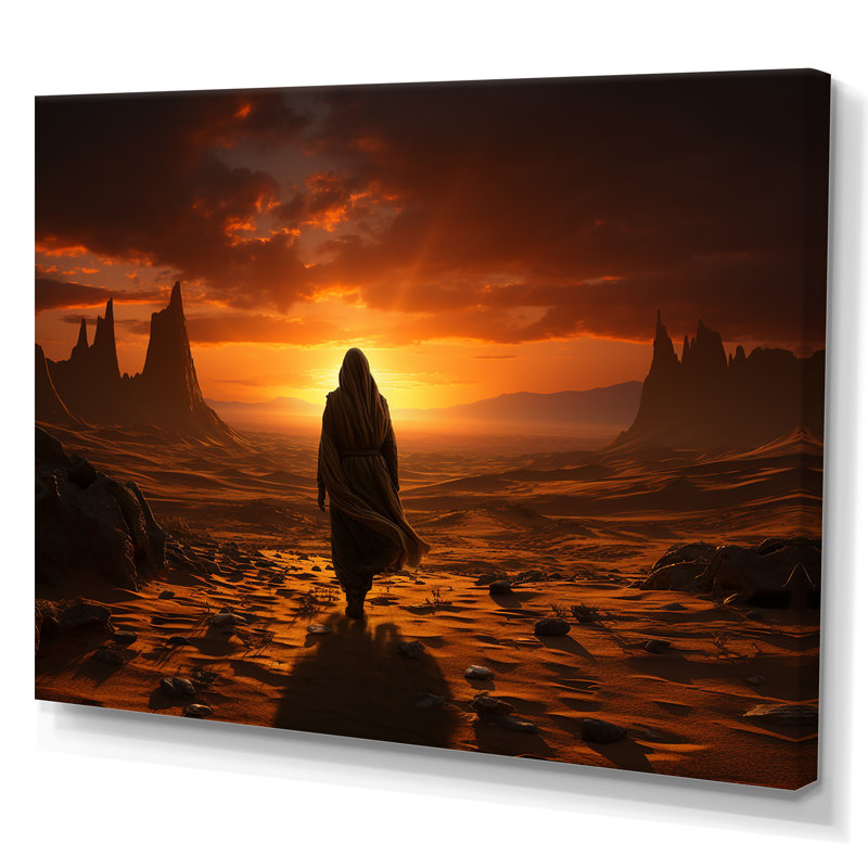 «Lonely Man Walking In Desert II» - art mural désert, Toile tendue, H 24 po x l 32 po x P 1 po