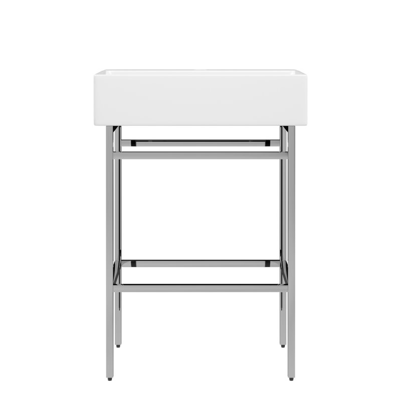 Silver Ceramic Wall-Mount Console Bathroom Sink with Stainless Steel Bracket