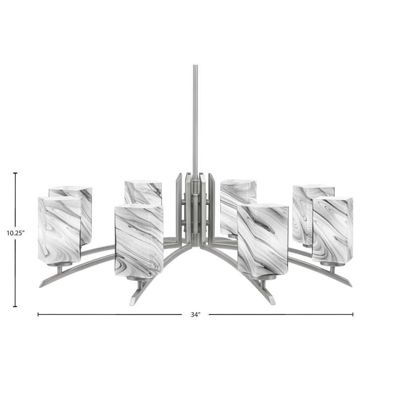 Lustre lumineux en verre avec onyx carré 3,5 po, H 58,25 po x l 34 po x P 34 po, Graphite, 8
