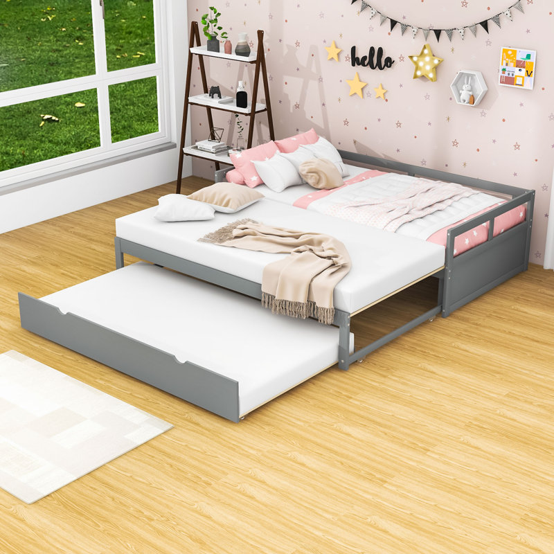 Lit de jour simple en bois avec couchette Dovber, gris