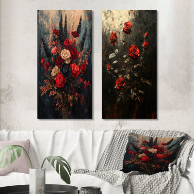 Abstrait bouquet de roses gothique foncé I - décoration murale florale 2 panneaux