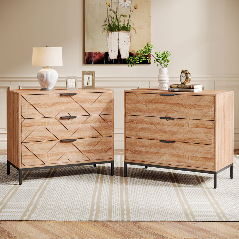 3 Drawers Nightstand , 31" Large Wooden Bed Side Table, Set of 2
