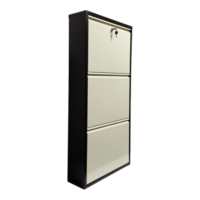 Armoire à chaussures d'extérieur durable, 100% tôle, 19,7 po x 40,9 po x 5,9 po | Serrure incluse, fixation murale, peut contenir jusqu'à 6 paires | Design élégant brun et crème, aucun assemblage requis pour une utilisation facile