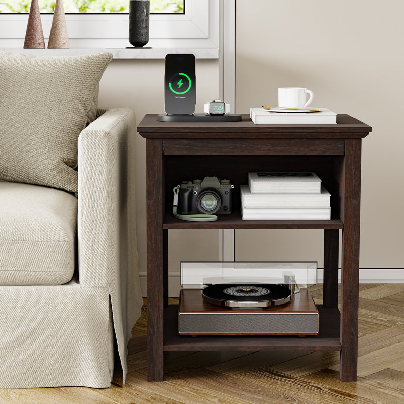 Analiesa End Table With Storage And Charging Station, Brown Top/Brown Base