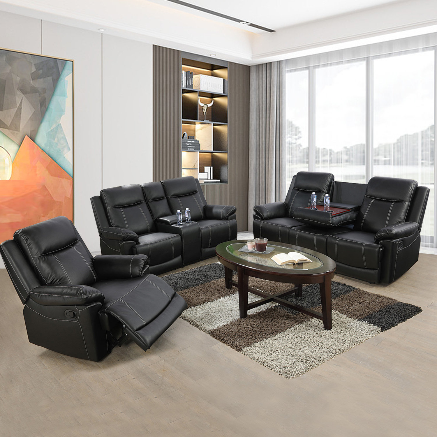 Latitude Run® 3 Piece Faux leather Reclining Living Room Set Wayfair