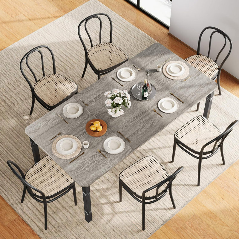 79" Industrial Farmhouse Dining Table for 6-8, Heavy Duty Metal Legs & Wood Top, Rustic Kitchen Table for Living/Dining Room