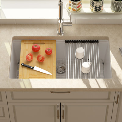 Quartz 33" x 19" Undermount Workstation Kitchen Sink Quartz Single Bowl Kitchen Sink Granite Sink