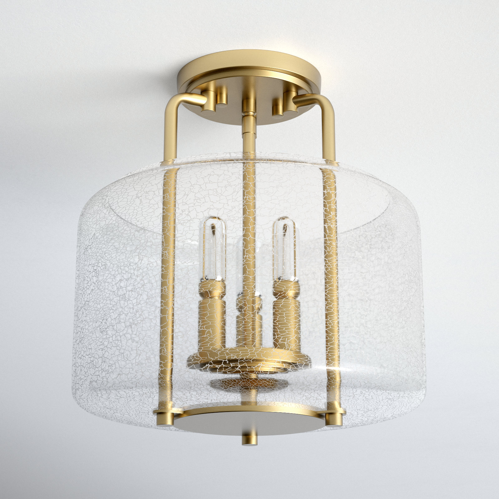 Dottie 11.38" W Crackled Glass Drum Semi Flush Mount, Warm Brass
