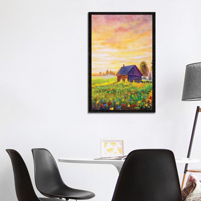 Old Rural House On Field Flowers by Valery Rybakow - Painting on Canvas