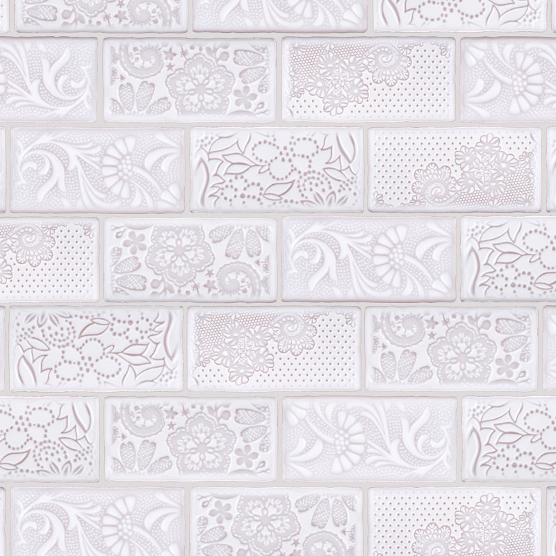 Antic Feelings 3" x 6" Ceramic Patterned Subway Wall Tile, Feelings Milk