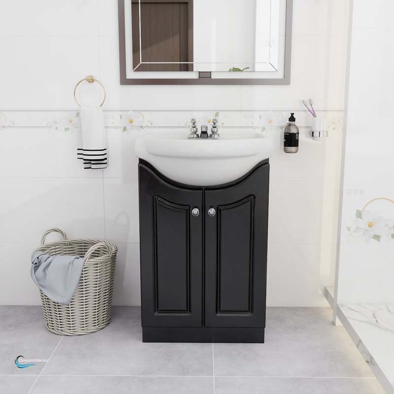 24" W x 19" D x 34" H Semi-Contemporary Euro Vanity in Navy with Ceramic Vanity Top in White, Black