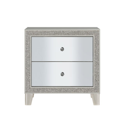 Glam Style Mirrored Nightstand with Two Drawers and Champagne Finish