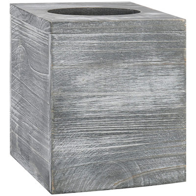 Graywashed Wood Decorative Tissue Box Holder Cover, Bathroom Facial Tissue Box Cover