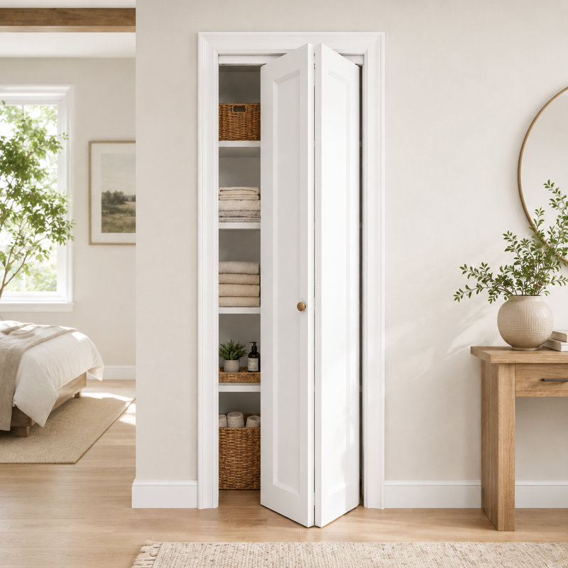 36"x 80"H 1-Panel  Manufactured Wood Bi-Fold Door with Installation Hardware Kit, 36" x 80", 1 Paneled