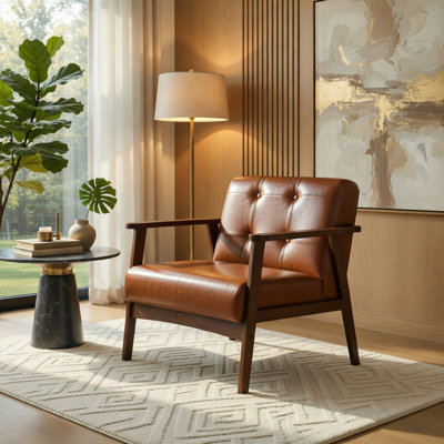 Chaise d'appoint à structure en bois d'hévéa avec accoudoirs pour le salon