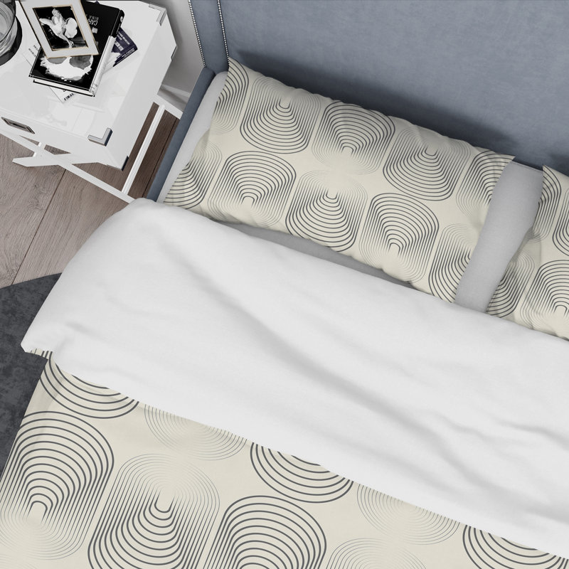Ensemble de housse de couette en monochrome géométrique x mid-century, Housse de couette double / grand et 2 taies décor