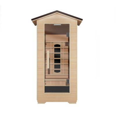 Outdoor Sauna, 1 Person Far Infrared Sauna, 15 to 20 Minutes Warm Up Home Sauna with Heating Tubes & Panels, Wooden Sauna Room with Bluetooth Speaker & Changeable Lighting