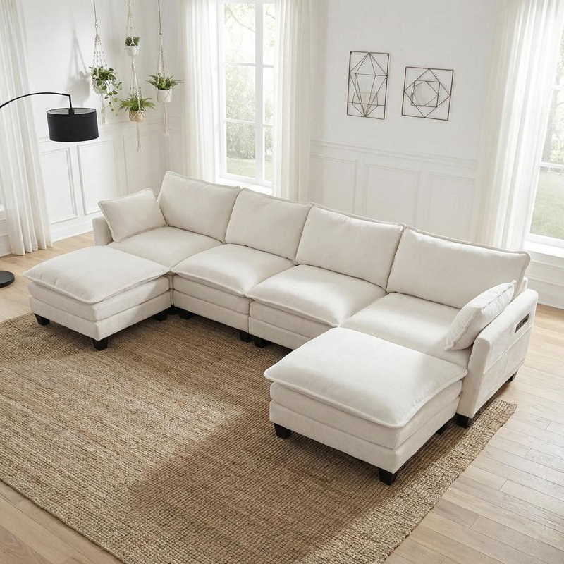 Collection de sièges de repose-pieds Elegant, Chenille beige / blanc