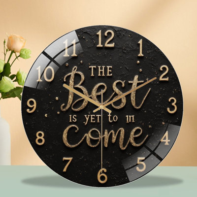 Horloge murale 12 po en verre trempé silencieux, horloge silencieuse «Goldinscription Best encore à venir», à piles (piles AA non incluses), décoration artistique