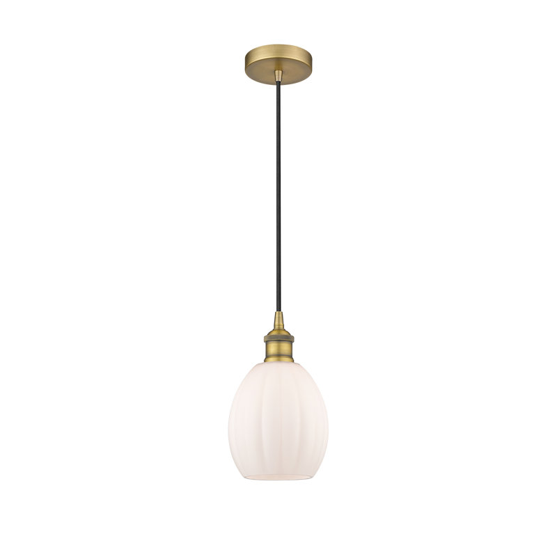 Luminaire suspendu simple à 1 lumière Bolduc, Blanc, Laiton brossé