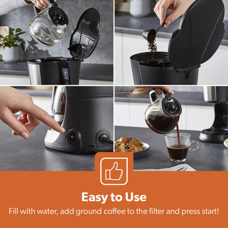 GEEPAS 750ml Filter Coffee Machine | Fast Brewing 600W Coffee Maker for Instant Coffee, Espresso, Macchiato & More | Keep Warm & Anti-Drip Function Reusable Nylon Filter, Black