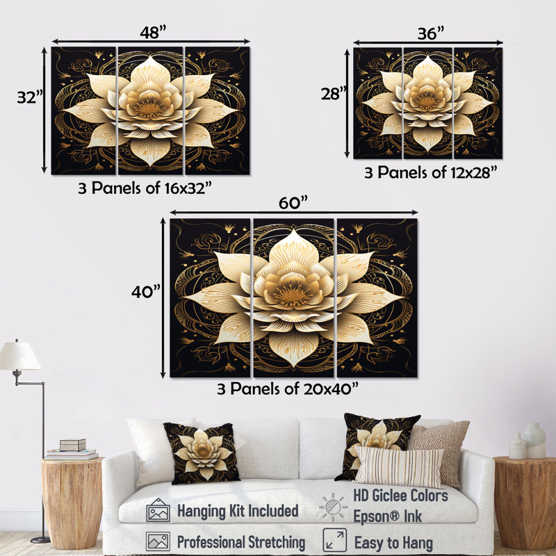 Teagin - lot d'art mural lotus, Toile tendue, H 40 po x l 60 po x P 1 po