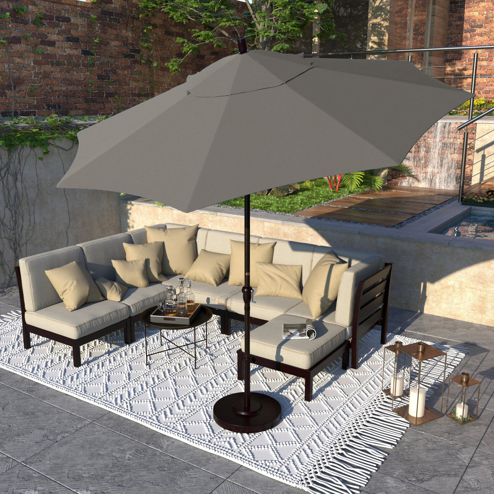 Camry 9' Sunbrella® Market Umbrella, Canvas Charcoal Sunbrella® Canvas