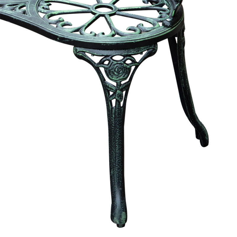 Antique Green Cast Aluminum Outdoor Bench with Floral Design