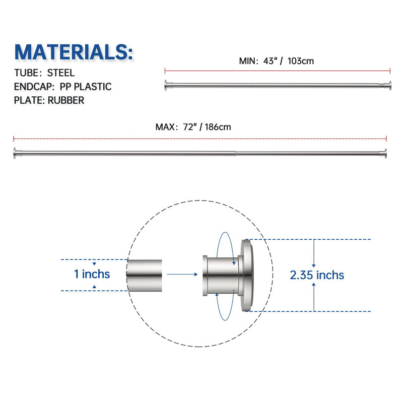 Brushed Nickel Stainless Steel Tension Shower Curtain Rod
