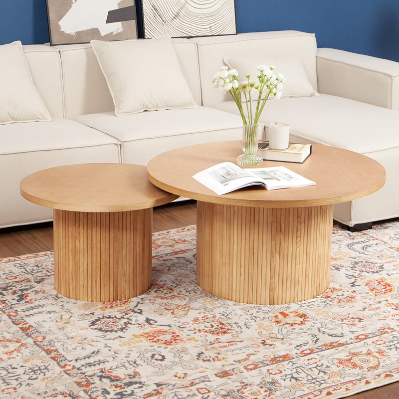 Mickenzy Round Wood Nesting Table, Oak