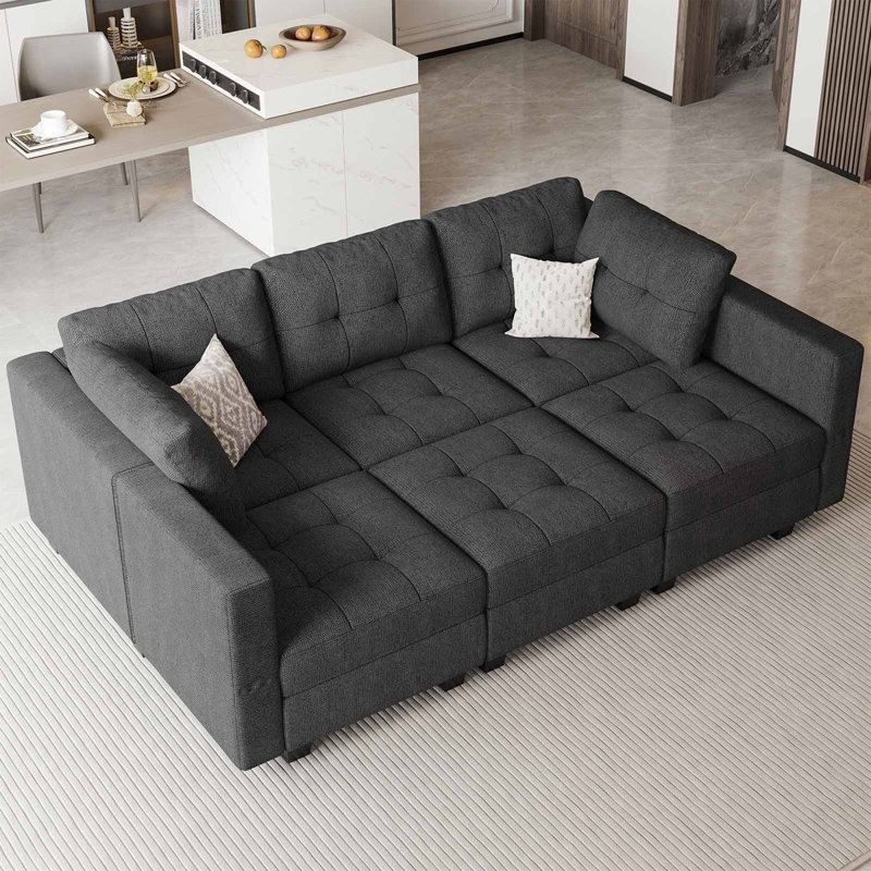 Canapé modulaire rembourré 7 pièces Soneson, Lin gris foncé