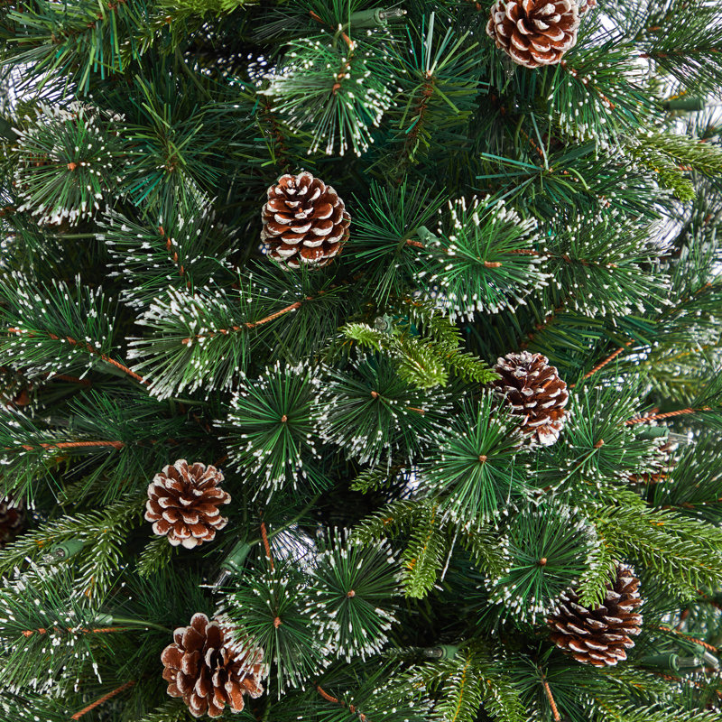 Arbre de Noël vert pin artificiel vert avec 900 lumières DEL et pommes de pin, H 6 pi