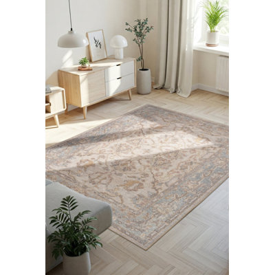 Lucien Grey Vintage Textured Classic Patterned Woven Based Chenille Rug