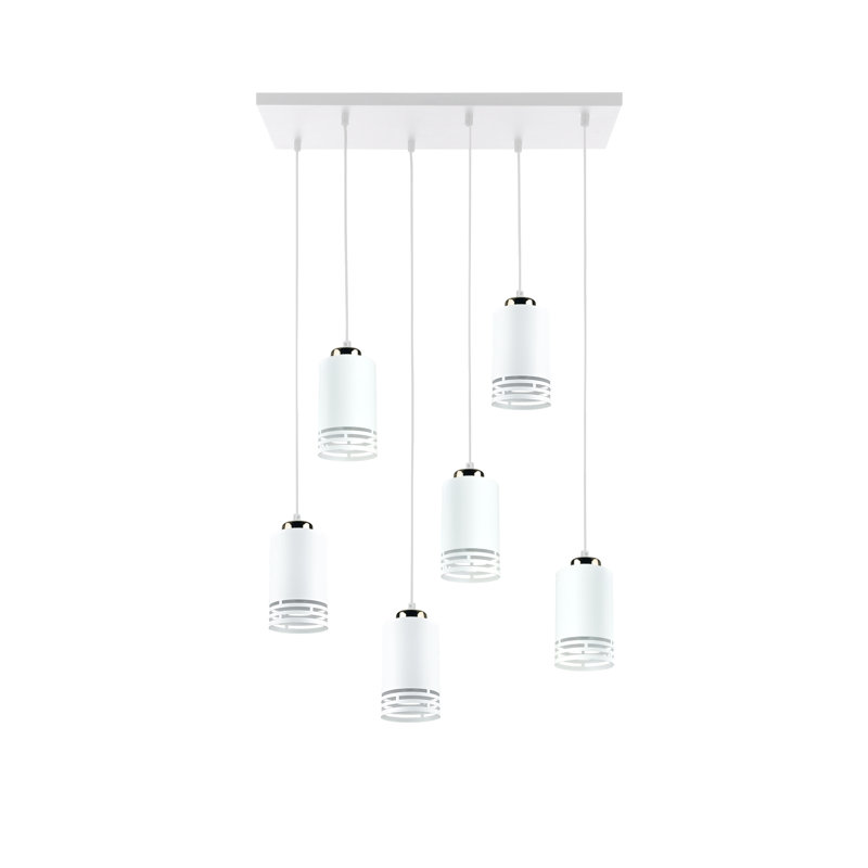 - Light Pendant, 6 Lights, White/Gold