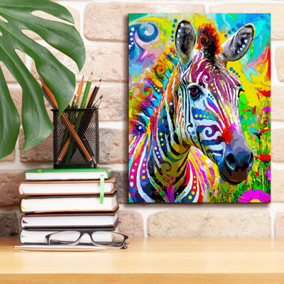 'The Neon Zebra' by Dean Russo Canvas Wall Art